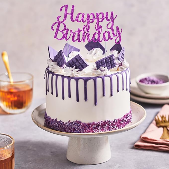BEISHIDA Purple happy birthday Cake Topper, Happy Birthday Cake Bunting Decor,Birthday Party Decoration Supplies，Photo Booth Props