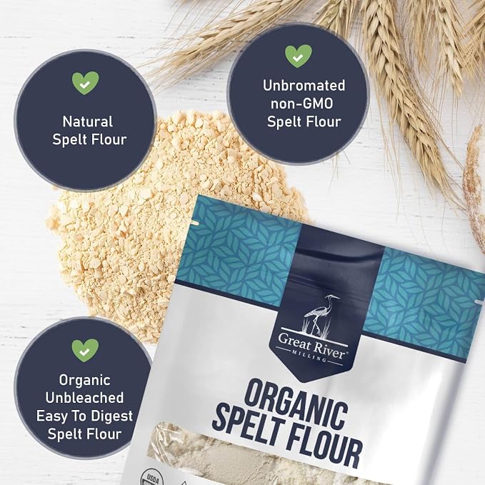 Great River Milling Organic Spelt Flour | Whole Grain Ancient Wheat Flour | USDA Organic, Non-GMO, Kosher | High Fiber, Mild Flavor | Ideal for Baking Breads, Muffins, Cookies & More | 2 Lb