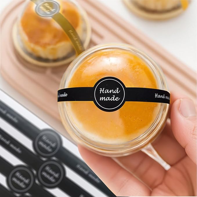 200 Pcs Black Tamper Evident Food Seal Stickers, Bakery Packaging Labels | 7.1 x 1 in peel-and-stick paper seals for baked goods, mini loaf pans, cake boxes, candy bags, dessert cups, and envelopes