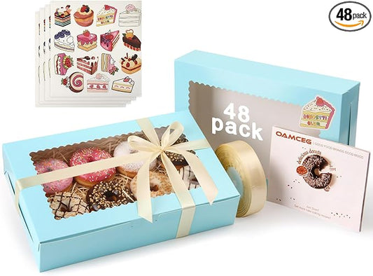 OAMCEG 48 Pack Cookie Boxes with Window, 12x8x2.5 Inch Bakery Treat Boxes for Christmas Holiday Gift Giving, Desserts, Donuts, Pastries-Blue