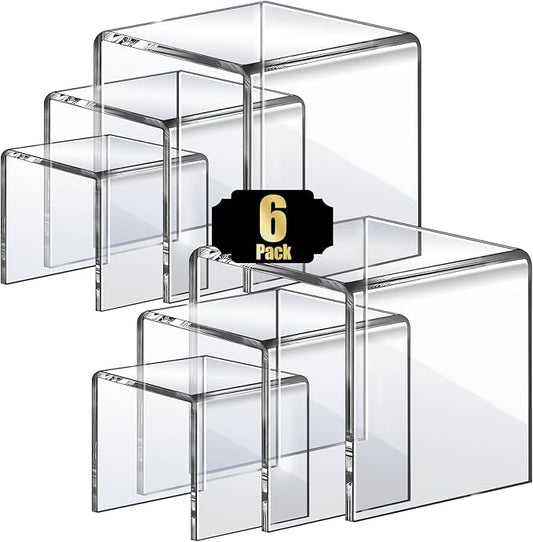 Aheroi Acrylic Risers, 6Pcs 2Set(3"*4"*5") Display Risers Display Stands, Small Square Risers Display Stands for Figures, Cupcake Tier Stand for Wedding Party, Food Statue Candy Acrylic Dessert Display Shelf