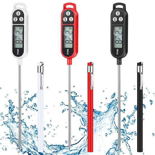 Copkim Waterproof Food Thermometer with Long Probe Digital Meat Thermometer for Water, Liquid, Candle and Cooking Instant Read for Kitchen BBQ Grill Candy(Black,White,Red)
