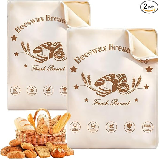 Beeswax Bread Bags for Sourdough 2 Pack Reusable Linen Food Storage Bags 17 x 12.6 Inch
