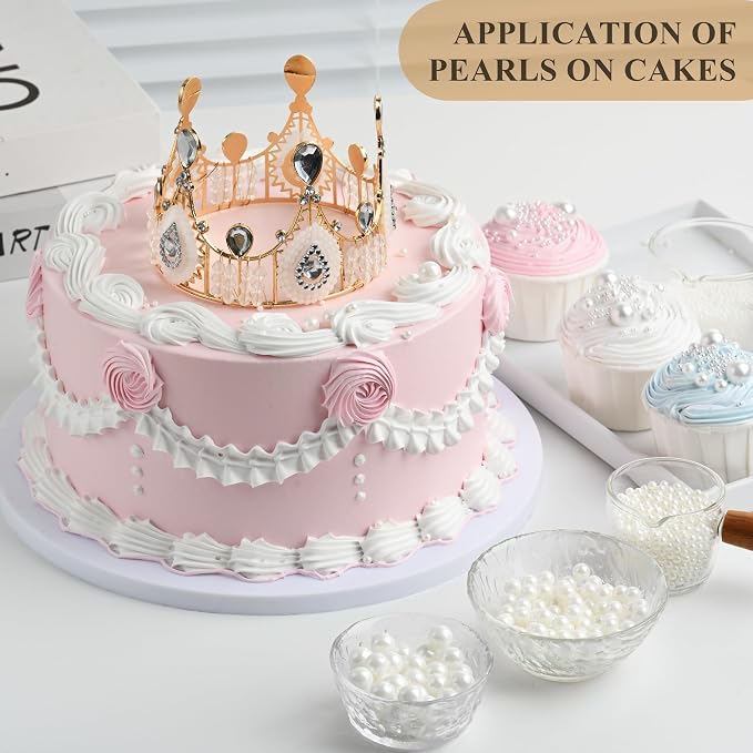 Homankit Edible White Pearl Sprinkles for Baking, 4 Sizes Mix Sugar Pearls Cake Decorations for Cupcake Toppers Cookie Decorating Birthday Party Wedding Valentines Christmas Supplies