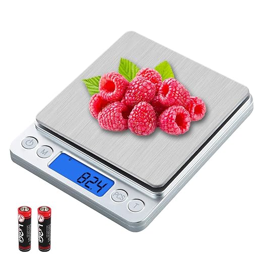 UNIWEIGH Digital Kitchen Scale,3kg/0.1g Pocket Food Scale Measure in Grams and oz for Loss Weight,Cooking Baking,Jewelry,High Precision Gram Scale with 6 Units,Small Coffee Scale with 2 Trays,LCD,Tare