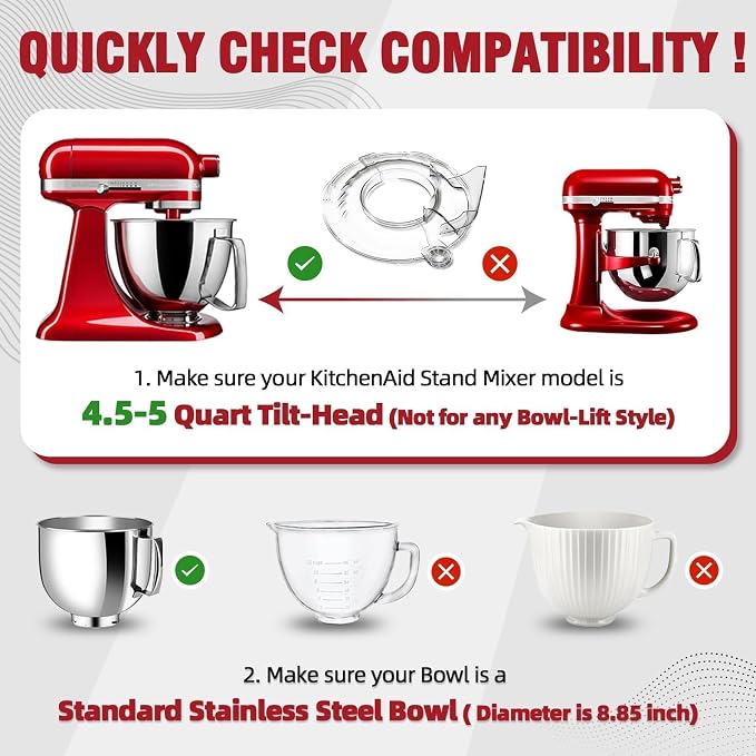 Pouring Shield for Kitchen aid 4.5-5QT Mixer Stainless Steel Bowl, Safety Pouring Shield for kitchen aid accessories and attachments, for kitchenaid mixer attachments for stand mixer