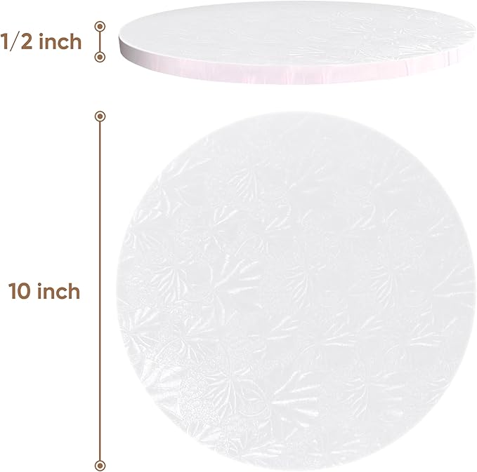 Cakebon Round Cake Boards - Sturdy 1/2 Inch Thick Cake Drums - 10 Inch Professional Base para Pastel Fully Wrapped Edges White 6-Pack