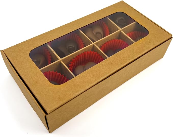 20pcs Kraft Treat Boxes with Window and Dividers | 8 X-SMALL compartments | 6.75 x 3.5 x 1.57 in | Empty candy boxes for gift giving, truffle box - perfect for Valentine's Day