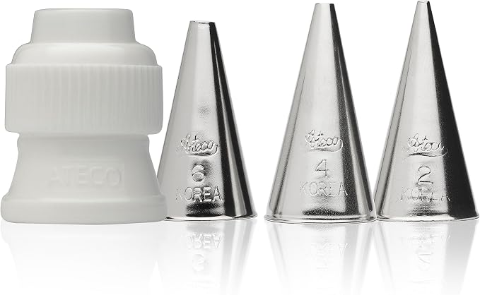 Ateco 380-4 Piece Writing Tube Set, Includes Stainless Steel Tips: 2, 4, 6 & One Standard Coupler