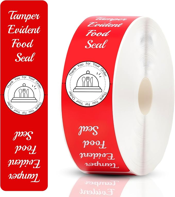 1000 Pcs Tamper Evident Stickers for Food Delivery 1.5 x 6 Inches Red Tamper-Proof Safe Seal Tape & Labels - for Sealing Drink, Food & Pizza Boxes to Preserve Freshness
