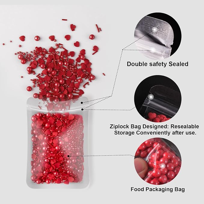 HUEBEATY 6-in-1 Valentines Red Sprinkles for Cake Decorating - 180g Red Heart Shaped Confetti Sprinkles, Edible Sugar Pearls, Sanding Sugar & Jimmies, Grinch Christmas & Valentines Sprinkles for Cookies, Cupcakes Baking