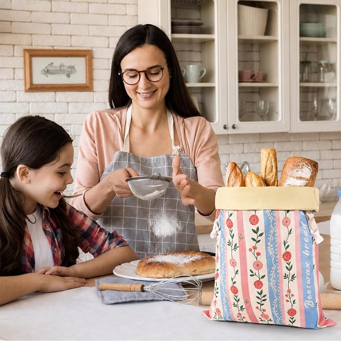 Beeswax Bread Bags for Sourdough, 2 Pack Reusable Bread Bag for Storage XL 17x13 Inch, Powder Blue Bread Bags for Homemade Sourdough - Keep Fresh, Freezer Safe