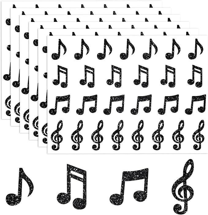 280pcs Music Stickers, Music Notes Vinyl Waterproof Stickers Musical Instruments Stickers for Water Bottles Laptops Guitars Skateboards Music Party Favors Decorations (Black Music)