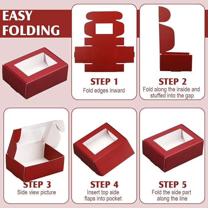 Zonon 60 Pcs Soap Boxes for Homemade Packaging, Mini Kraft Boxes with Window for Bakery Candy Soap Making Gift Packaging, 3.7x2.6x1.4 Inch (Burgundy)
