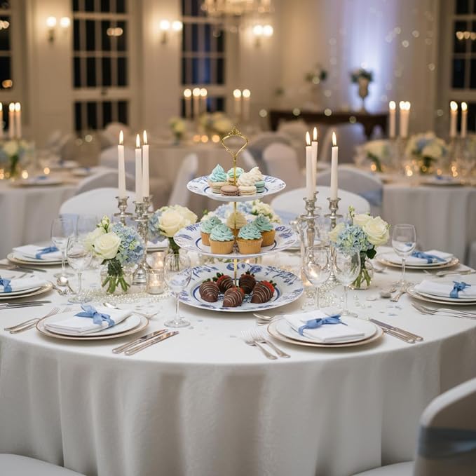 Lallisa Blue Floral 3 Tier Dessert Stand 10", 9" and 7" Ceramic Vintage Chinoiserie Tea Party Tiered Tray Cake Stand Display Holder Tower for Something Blue Before I Do Bridal Shower Decorations