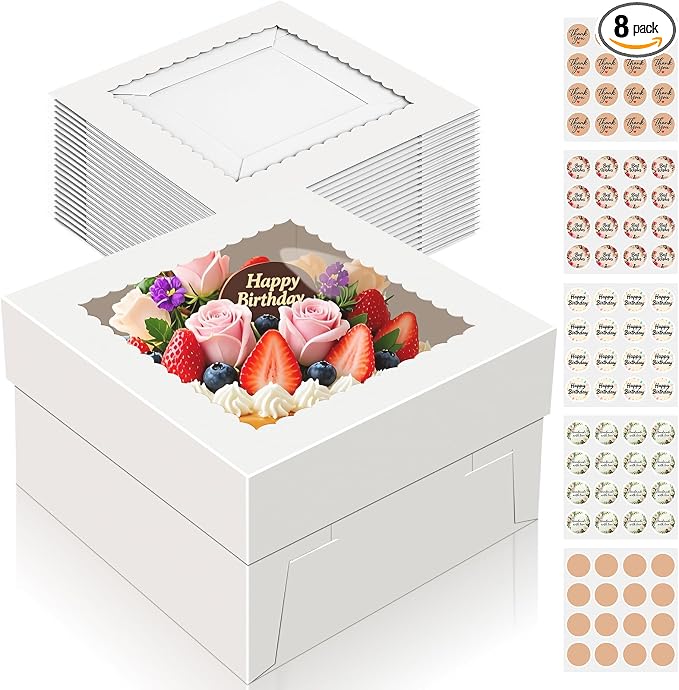 15 PCS Cake Boxes 12 Inch, 12x12x6 Inch Cake Box, 12 Inch Cake Box with Window, White Bakery Boxes, Large Baking Boxes, Cajas Para Pasteles, 12x12 Cake Boxes for Birthday, Wedding, Party, Business