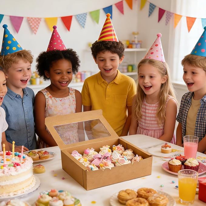 Moretoes 3 Pack Cupcake Boxes, Hold 12 Standard Cupcakes, Cupcake Containers with Window and Inserts,Bakery Supplies for for Cupcakes, Muffins and Pastries(Brown)