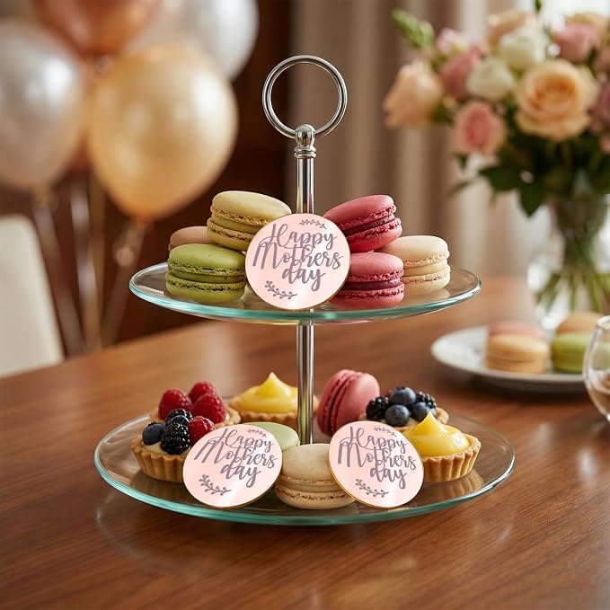 Wootkey 20 Pcs Acrylic Happy Mothers Day Cupcake Toppers Rose Gold Mirror Cake Toppers for Mothers Day Cake Decorations DIY Gift Dessert Arrangements Decor