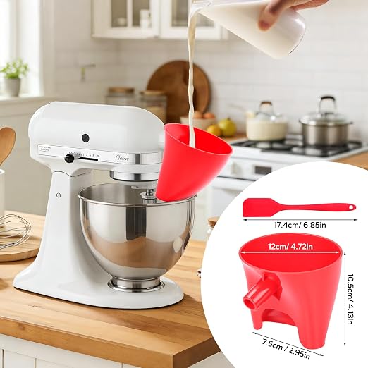 SelfTek 2 Pack Mess-Free Flour Funnel for Kitchen aid Mixer - for Artisan Ksm150 4.5-5 Tilt-Head Models, Fu-nnel Attachment with Scraper for kitchenaid Stand Mixer, Easy-Pour (2 Funnel & 2 Scraper)
