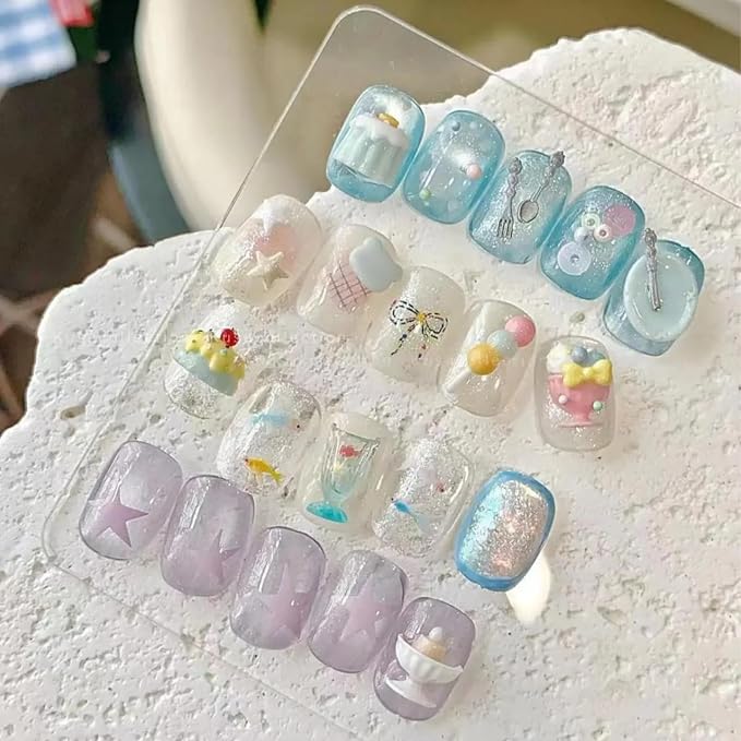 2Pcs 3D Nail Art Silicone Molds, Cute Food Dessert Charms, Kawaii Ice Cream Cupcake Donut for UV Gel Acrylic DIY Craft