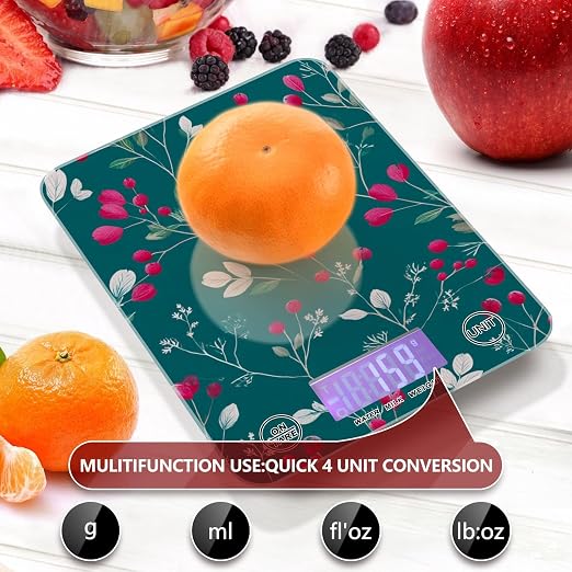 Food Scale Kitchen Scale for Baking Cooking Digital Food Weighing Measuring Scale Small Waterproof Electric Food Scale Teal Winter Berries and Snowflakes