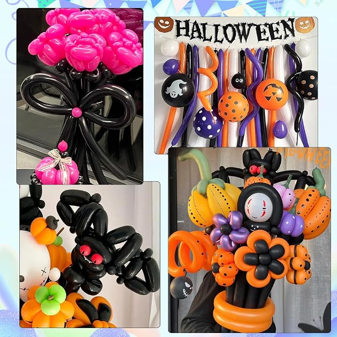 260pcs Black Animal Balloons for Magic Model Halloween Arch - Black Long Balloons for Party Decorations