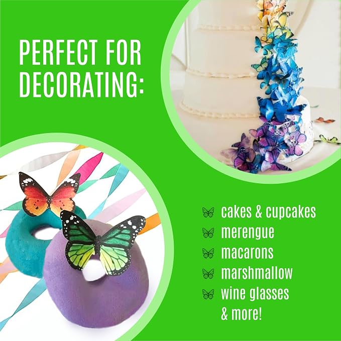 Sugar Robot Inc. Edible Butterflies for Cake Decorating - Assorted Sizes, Premium Crafted in the USA - Butterfly Cake Toppers & Cupcake Decorations (Green)