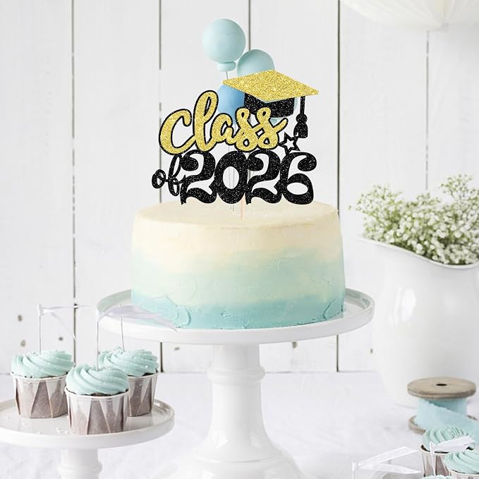 1 Pack 2026 Graduation Cake Topper Glitter Grad Cap Diploma 2026 Senior Graduation Cake Pick for 2026 School Theme Party Cupcake Decoration Supplies Green