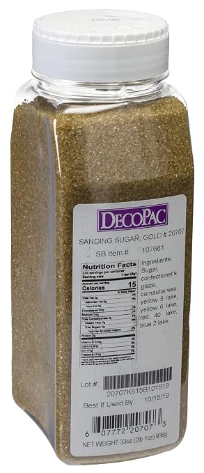 DecoPac Sanding Sugar | Sparkling Gold Edible Sugar Sprinkles | 33oz | Edible Sanding Sugar in Handheld Container | Made In USA | Sugar Sprinkle Mix For Cakes, Cupcakes, Cookies, Extra Large Pack | 33 Ounce - Sparkling Gold