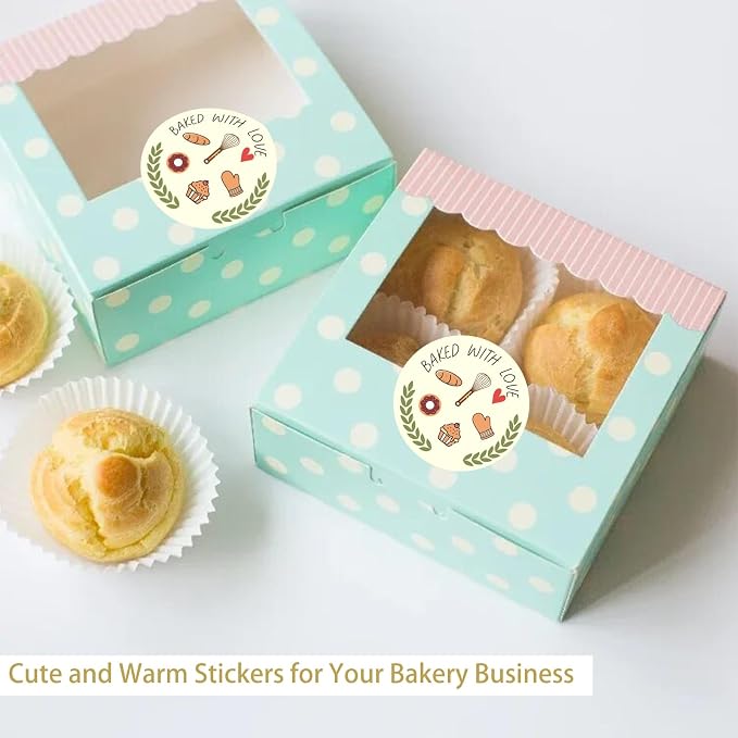 160 Pcs Baked with Love Stickers, 1.6 Inch Bakery Packaging Labels for Cottage Bakery, Cookie Bags, Bake Sale, Baking Business Essentials