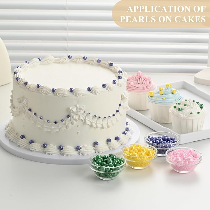 Homankit Edible Pearl Sprinkles for Baking, Purple Yellow Green and Pink Sugar Pearls Cake Decorations for Cupcake Toppers Cookie Decorating Birthday Party Wedding Mardi Gras Christmas Supplies