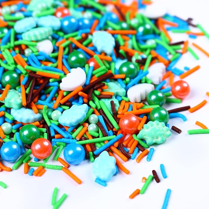 3oz Dinosaur Sprinkles for Cupcakes Decorating, Blue and Green Sprinkles for Baking, Edible Dino Sprinkles for Kids Birthday Party, Sprinkle for Cupcake Toppers