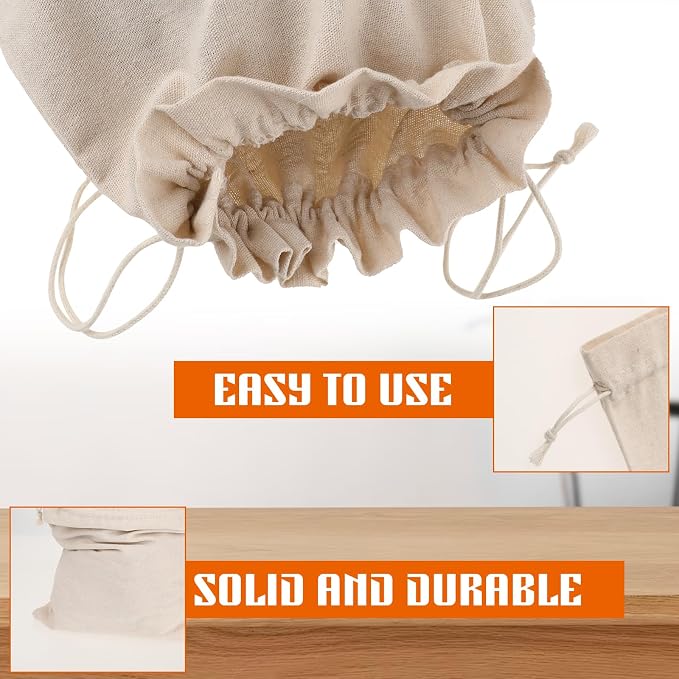 Linen Large Drawstring Storage Bags, 2Pcs Reusable 12 x 16 in Cotton Bread Bags Keeps Bread Fresh for Dinner Party & Bakery