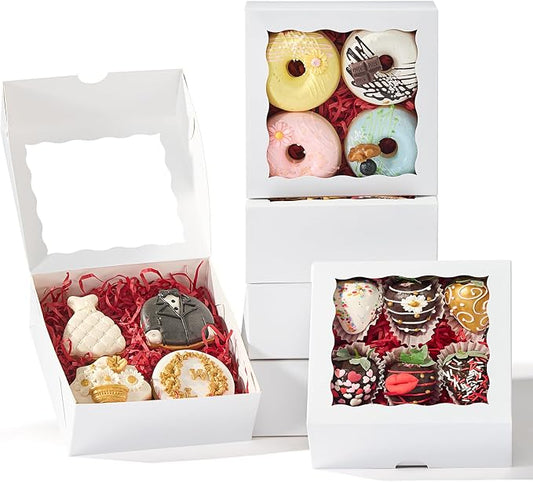 50 Pcs 6x6x2.5Inches Chocolate Strawberries Boxes Charcuterie Boxes Cake Boxes Bakery Boxes with Full Window Cookies Boxes Cakesickle Truffle Treat Box for Christmas Valentine's