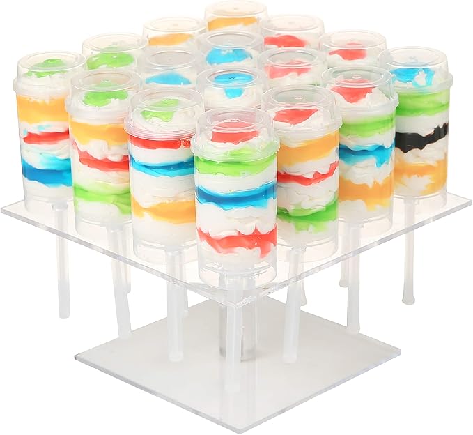 Clear Acrylic 16 Holes Push Pop Cake Stand Shooter Stand for party, wedding, bakery (7.87'' of length) (16 Hole-Square)