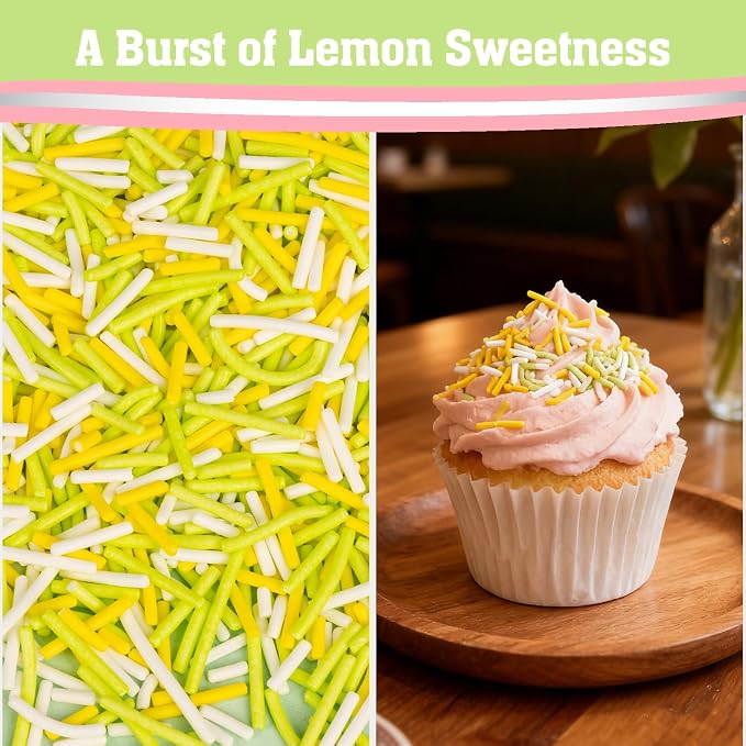 Twisweet Yellow Green White Sprinkles 4.6oz, Edible Jimmies Sprinkles for Cake Decorating, Lemon Citrus Cupcake Toppers, Baking Sugar Sprinkles for Birthday, Baby Shower, Summer Party Desserts