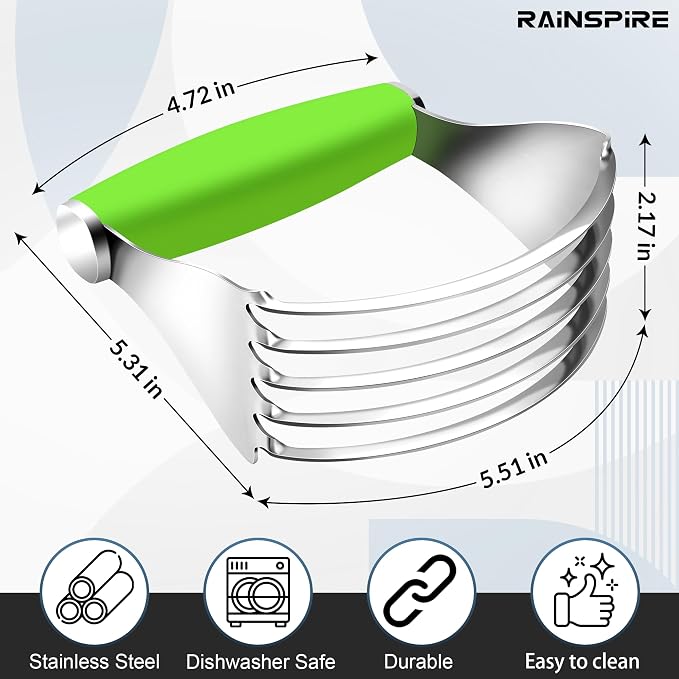 Rainspire XL Pastry Cutter For Baking, Heavy Duty Pastry Blender Stainless Steel, Thick Sharp Blades Dough Blender, Dough Cutter Butter Cutter Pastry for Easy Mixing, Dishwasher Safe (Green)