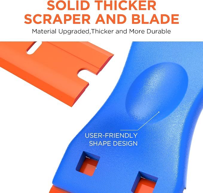 Plastic Razor Blades Scraper Tool - 2 Pack Wall Paint Remover with 100 Pcs Plastic Blades Kit No Scratch Car Window Glass Wood Sticker Removal Floor Stove Kitchen Vinyl Adhesive Decal Tape Cleanings