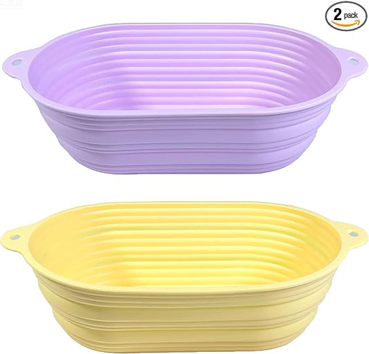 2 Pcs Silicone Bread Proofing Baskets, Collapsible Sourdough Bread Baking Supplies Dough Proofing Box Oven Safe for Artisan Bread Making for Professional and Home Bakers (Yellow and Purple)