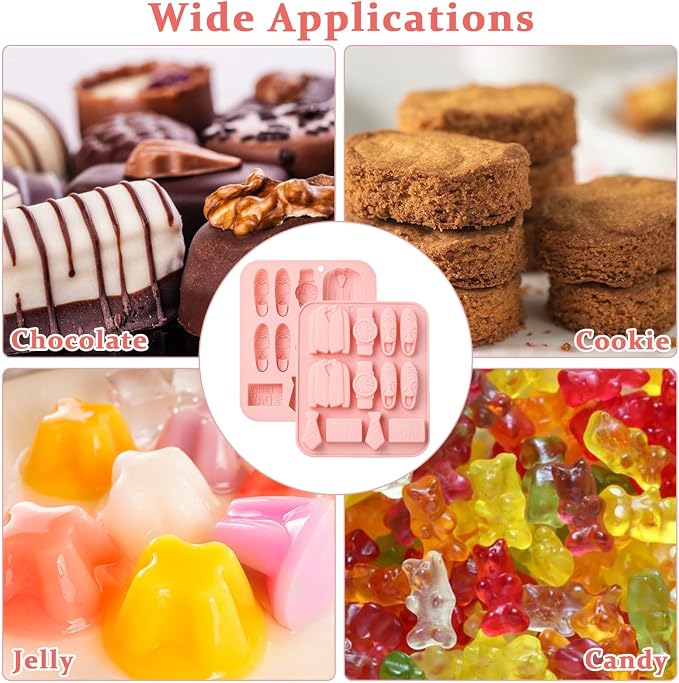 Ipotkitt 2pcs Pink Father's Day Themed Silicone Candy Molds Father Dad Love Suit Watch Gummy Molds for Jelly Fondant Chocolate Candy Mousse Ice Cake DIY Crafts
