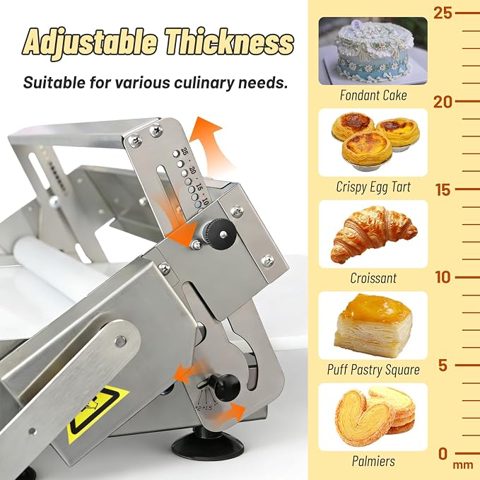 HNZXIB Foldable Dough Sheeter Machine, 15.75''×35.5''Manual Stainless Steel Portable Dough Roller with Silicone Pastry Mat, for Commercial Home Bakery, Puff Pastry, Pizza, Croissant