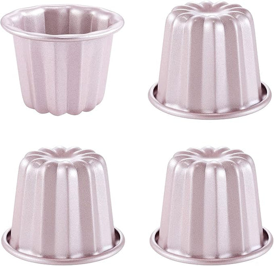 CHEFMADE Canele Mold Cake Pan, 2.6-Inch 4Pcs Non-Stick Canele Muffin Bakeware Cupcake Pan for Oven Baking (Champagne Gold)