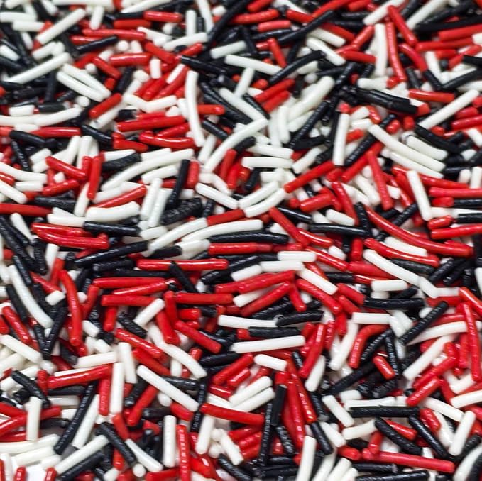 Senchanting Black Red White Jimmies Sprinkles, Edible Halloween Themed Sprinkle Mix, Thanksgiving Birthday Jimmy Sprinkles Toppers for Decorating Baking Cupcakes Cake Cookies Ice Creams Donuts Candy