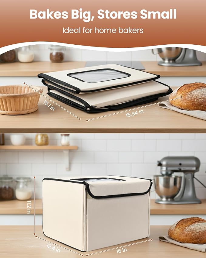 Foldable Bread Proofing Box with 68–132°F Temp Control, 0-99H Timer，Dough Proofer with Metal Rack and Water Tray |Proofing box for sourdough bread baking，Pizza,Kombucha,Yogurt.