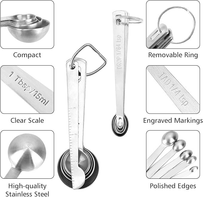 Accmor Stainless Steel Measuring Spoons Set with Leveler, Set Of 10 | Food Grade Stainless Steel Material, Stackable Kitchen Metal Measuring Spoons Set Gadgets Measure Dry or Liquid and Spices