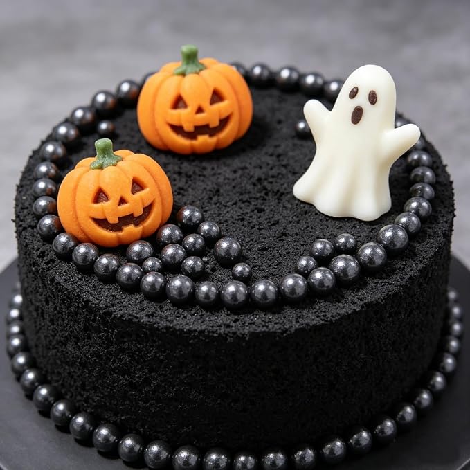 HeDeon&Rles Edible Black Preals Sprinkles for Baking 4 Size（2mm 4mm 7mm 10mm）Black Sprinkles for Cake Cupcake Pancake Icing Decoration Graduation Halloween Supplies