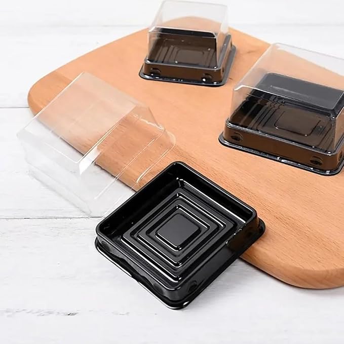 EchoDone Plastic Mini Cupcake Boxes Muffin Mooncake Single Container | Square Black Clear Mini Cupcake Box 50 Set for Wedding Birthday Party Use