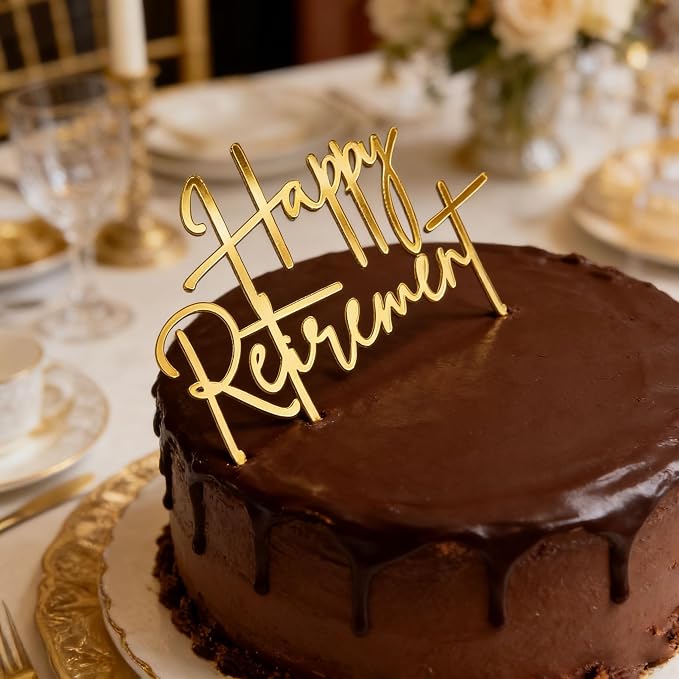 Happy Retirement Cake Topper,Gold acrylic Cake Decoration,No Work Zone For Men Women Retirement Party Supplies Photo Booth Props
