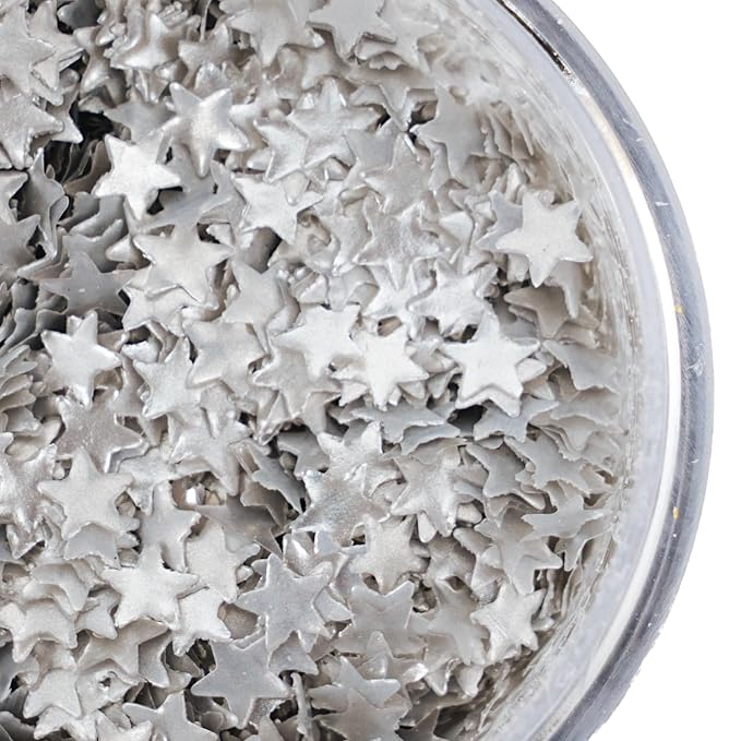 Sliver Edible Star Shaped Glitter Sparkles for Cakes - Edible Stars Cake Decorations in Metallic Sliver for Cake Decorating, Toppings, Baking - Vegan Shimmer Stars Dessert Glitters for 4th of July Cupcakes Topper