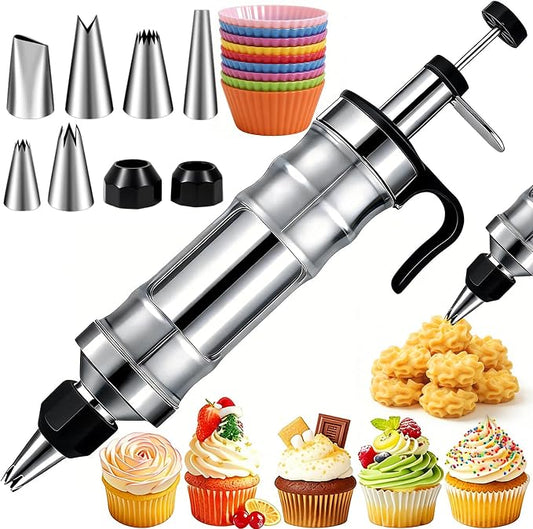 Suuker Dessert Decorating Syringe Set, Stainless Steel Frosting Kit | 6 Icing Tips, Piping Kit, Cake & Cupcake Decorating